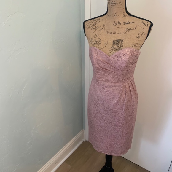 NWOT David's Bridal rose gold lace strapless dress ruched wedding prom mini 0 - Picture 10 of 13